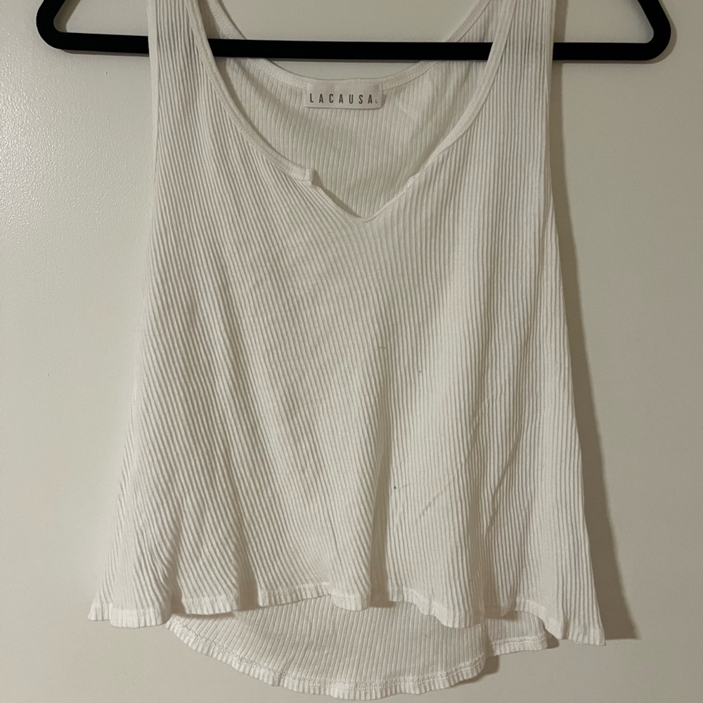 LACAUSA Cream Crop Tank Top Relaxed Style